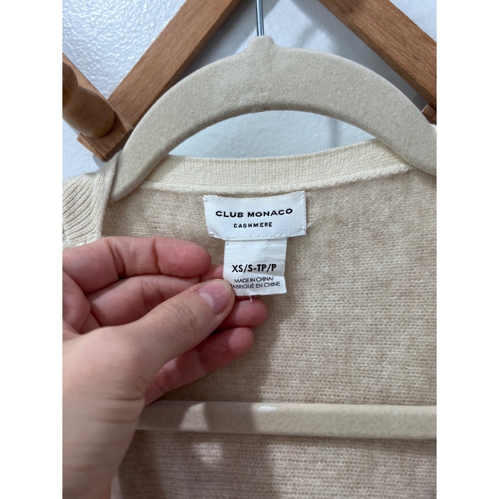 Club‎ Monaco Cashmere Draped Open Front Cardigan Cream Ribbed XS S Sweater - Picture 3 of 6